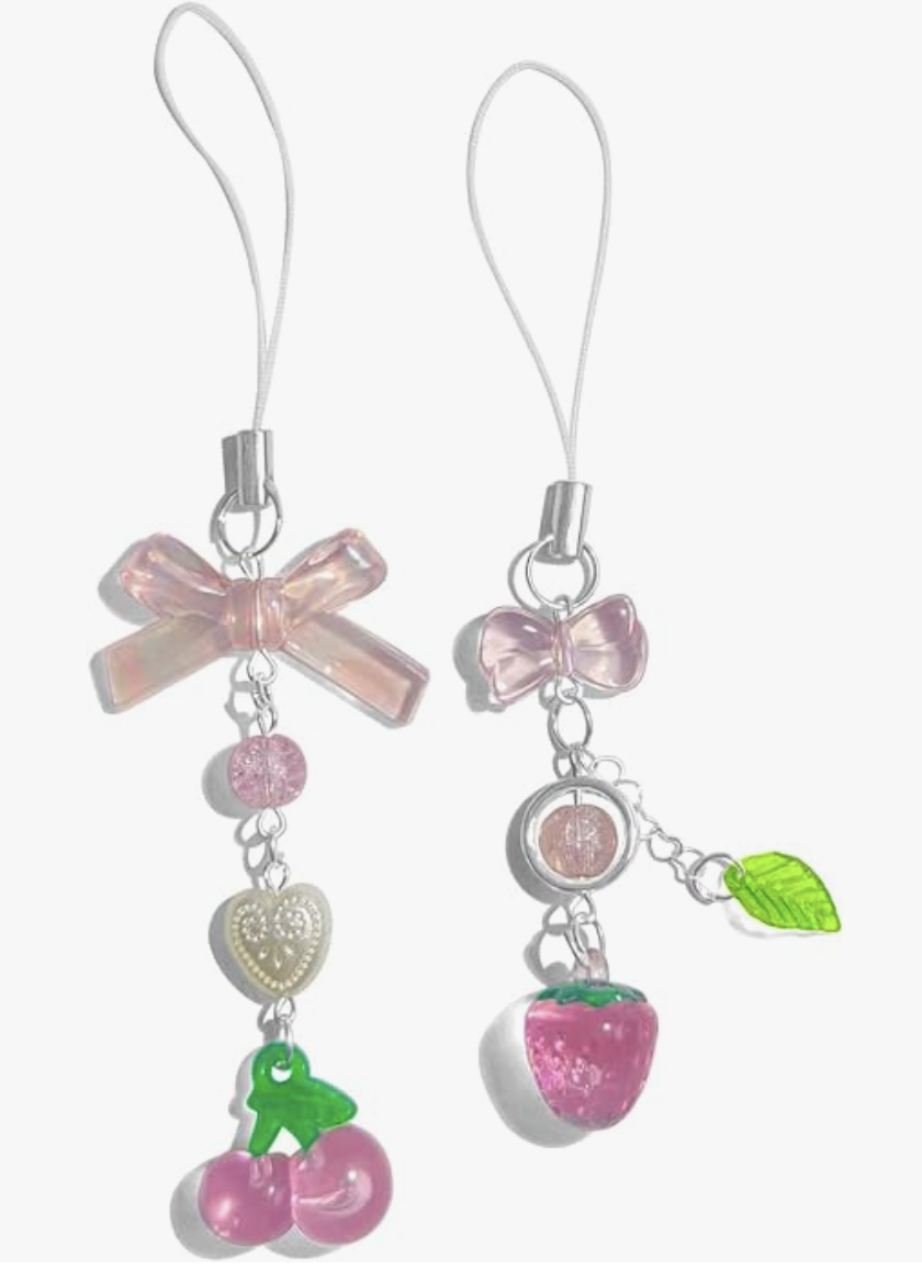 pink cherry and strawberry Y2K phone charms