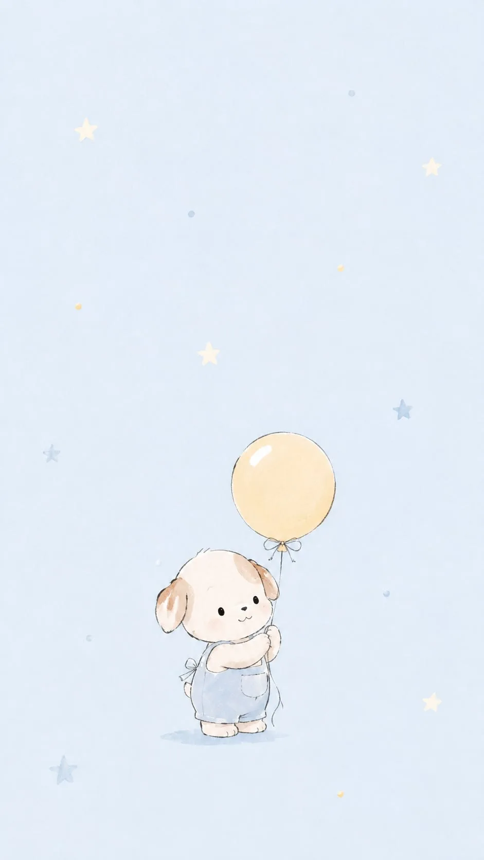 Small bunny holding a golden balloon on a blue starry phone wallpaper