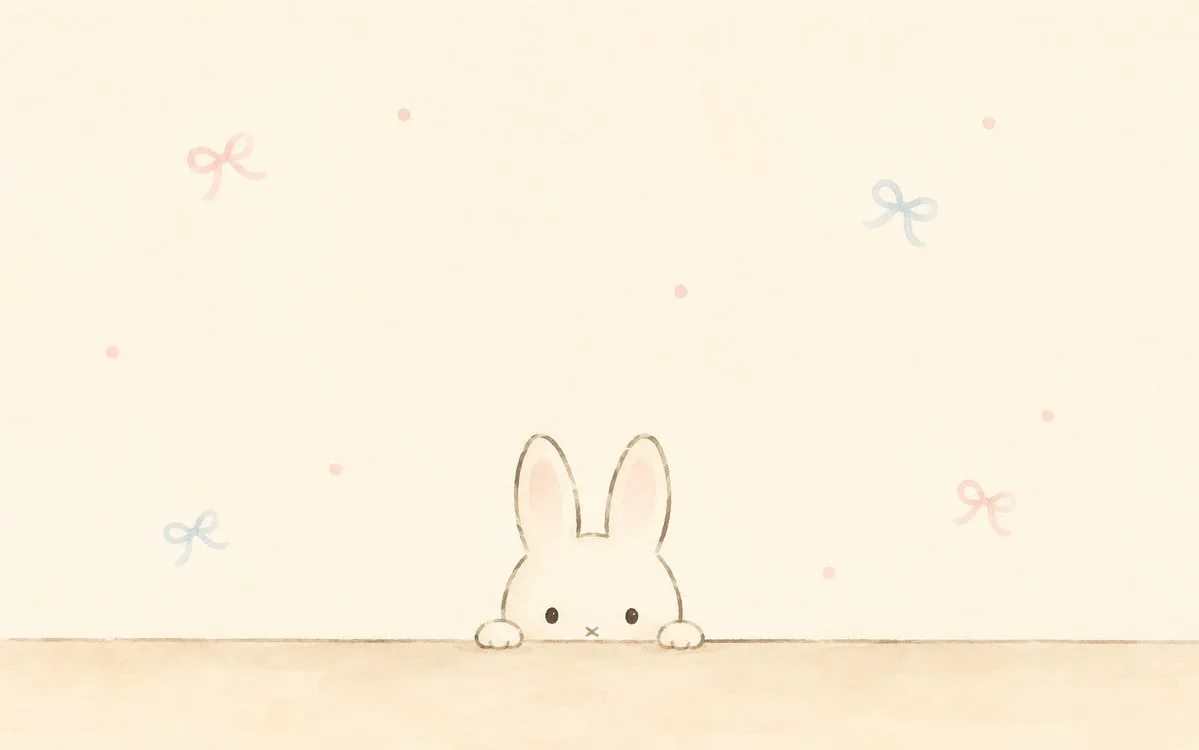 Peeking Miffy on a minimal cream wallpaper with pastel bows