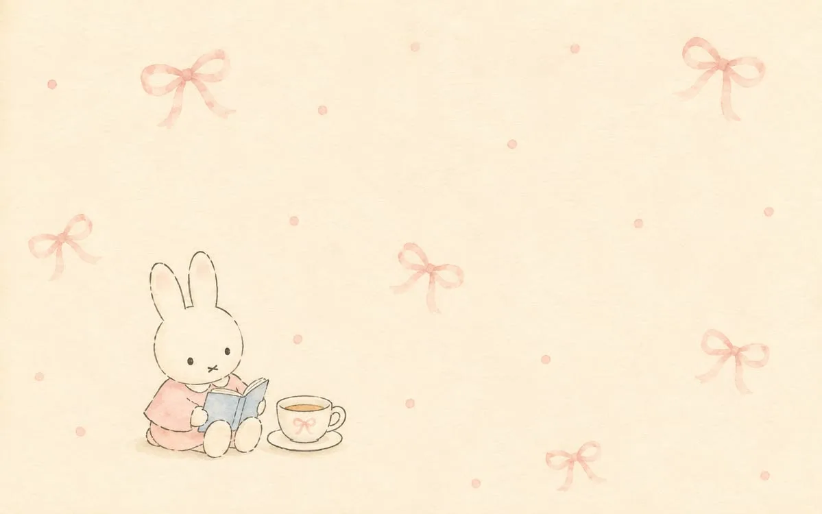 Miffy on a warm cream wallpaper with small pink bows