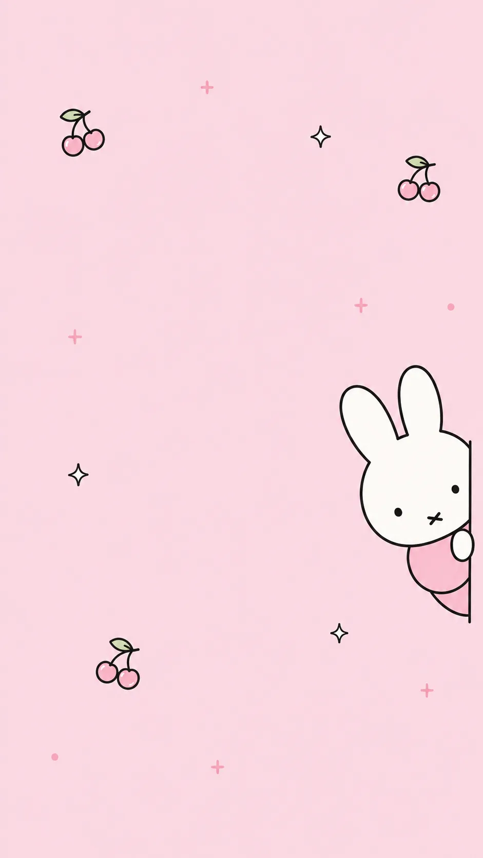 Peeking Miffy and cherries free phone wallpaper