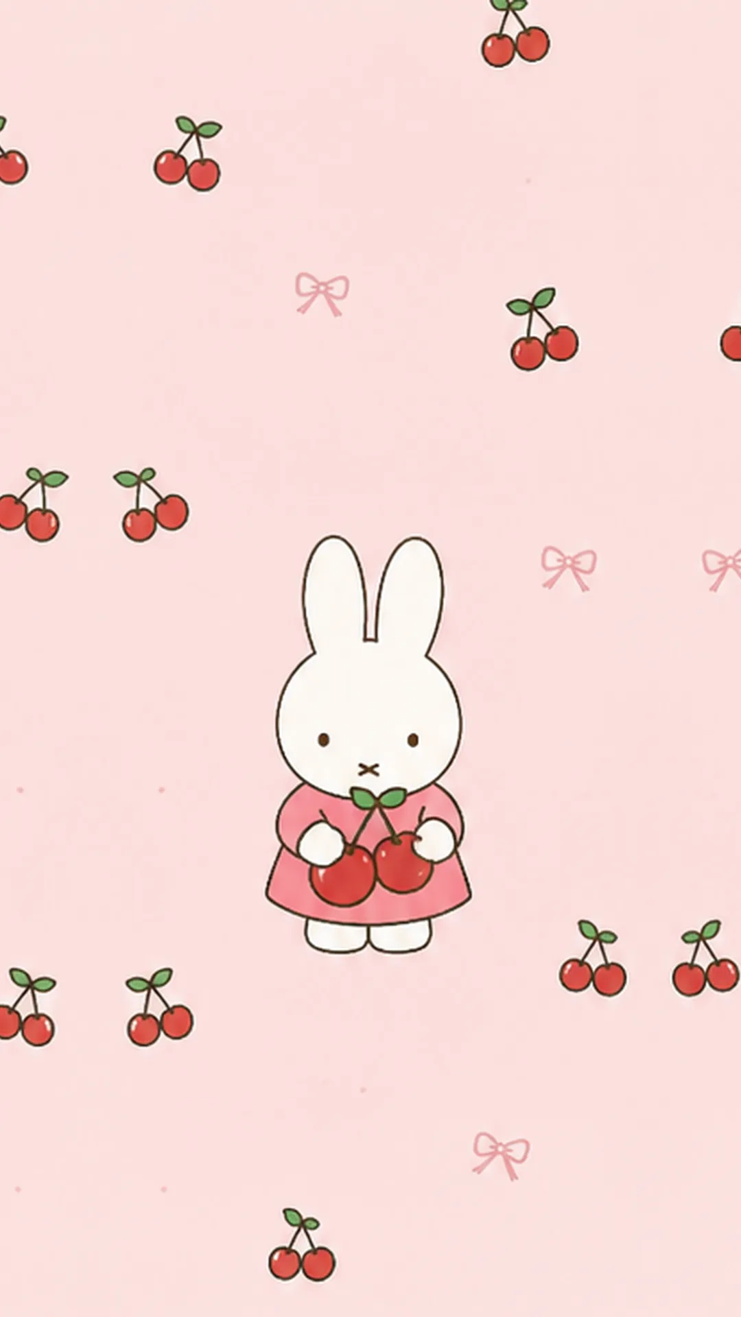 Pink Cherry Miffy and bows free phone wallpaper